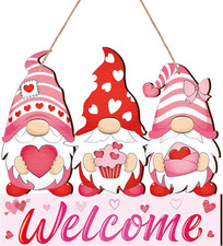 Valentine'S Day Gnome Welcome Sign Valentines Hanging Wreath Sign for Front Door