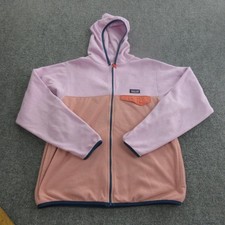 Patagonia Jacket Girls XL 14 Pink Colorblock Fleece Hooded Full Zip Outdoor