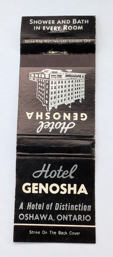 HOTEL GENOSHA OSHAWA ONTARIO CANADA ADVERTISING MATCHBOOK COVER VINTAGE RETRO