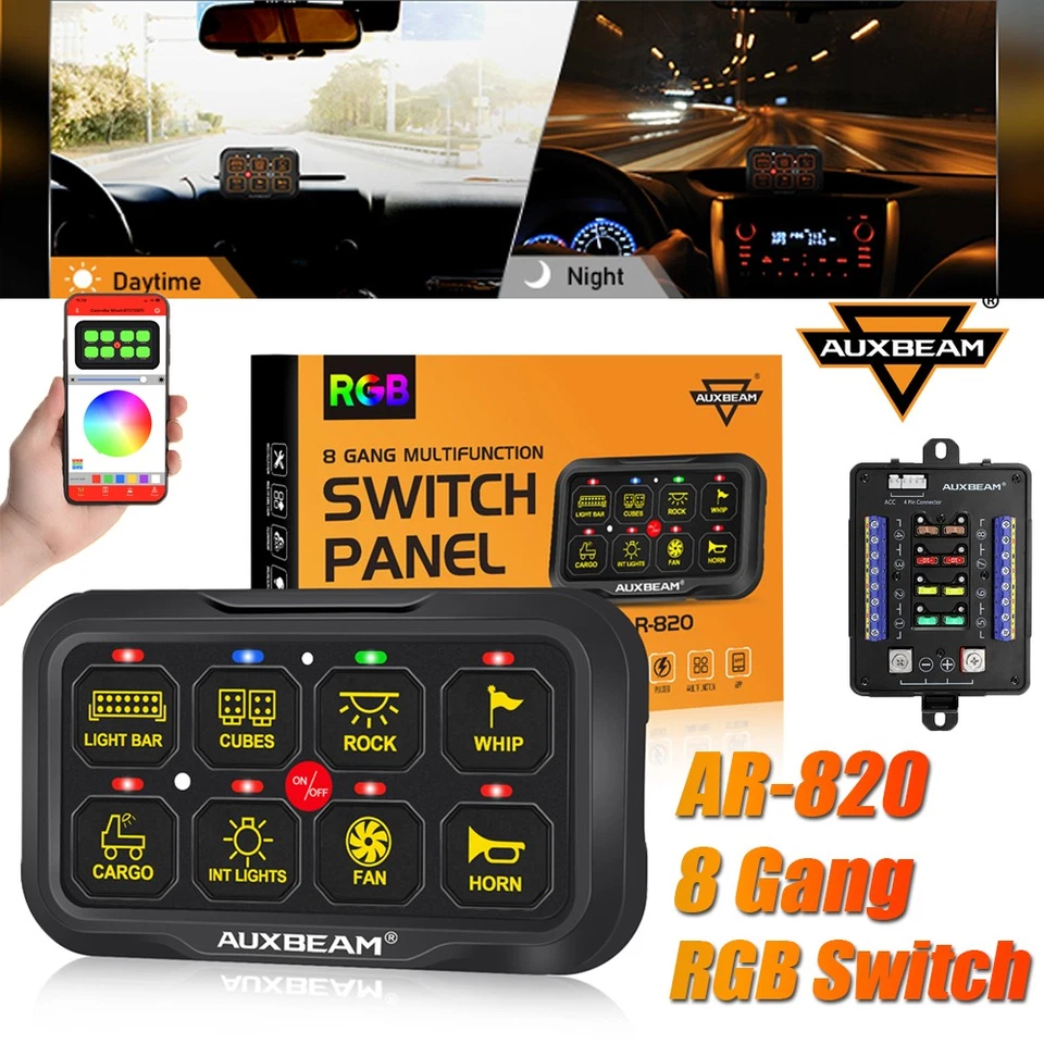 AUXBEAM AR-820 RGB 8 Gang Switch Panel bluetooth For 2020-2024 Jeep Gladiator JT - Изображение 2 из 4