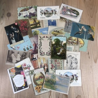 Antique Postcards Lot Of 28 Early 1900s Birthday Baby Landscapes Religious