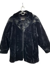 Vintage 90s Hillmoor NY Black Faux Fur Coat Zip Size L/XL RD10707 Teddy EUC USA