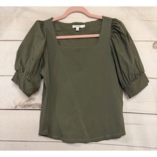 Chico's Olive Green Square Neck Puff Sleeve Top Women's Size 1