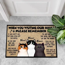 Personalized Cat Welcome Doormat Please Remember When Visiting Cats House Cat Do