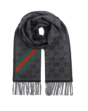 Gucci wool scarf Grey With Red And Green Accent
