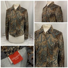 Olsen Europe Jacket Sz 6 Tan Black Cotton Poly Viscose Stretch Button Ygi U1-564