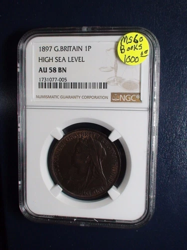 1897 Great Britain One Penny NGC AU58 BN RARE HIGH SEA LEVEL 1P Coin BUY IT NOW!