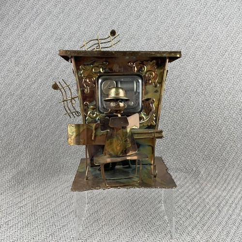 Vintage Copper Piano Man Player Wind Up Music Box Bar Saloon Art Metal