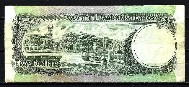 Barbade 1975 billet d'occasion de 5 dollars (2) pick 32 Very Fine très beau - Photo 2/2