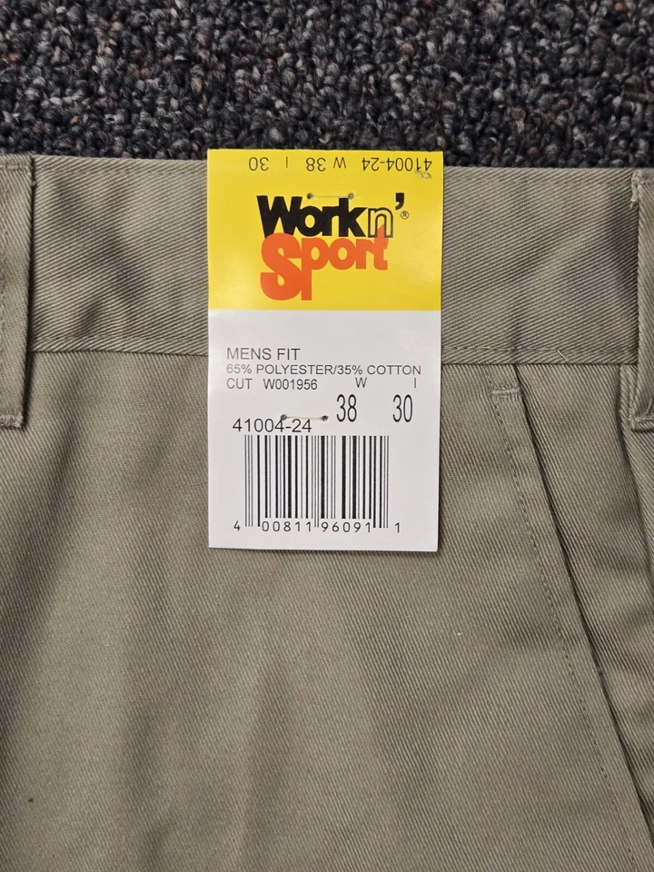 VTG 1980s Work n' Sport Workwear Twill Khaki Original Fit Flat Front 38x30 NWT - Image 3 of 4