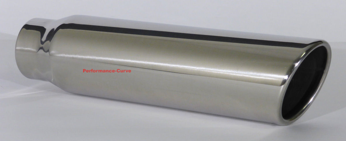 Stainless Steel Angle Cut Exhaust Tip - 2.25" Inlet, 3.5" Outlet, 12" Long, Polished Finish
