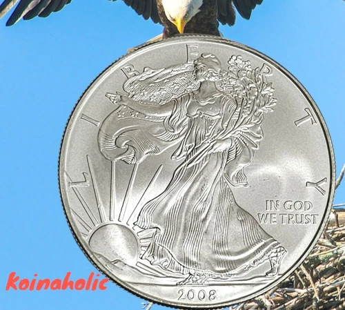 2008 $1 American Silver Eagle, .999 Pure Silver BU Major Eye Appeal Fast 🚢