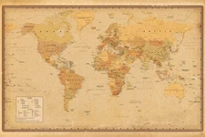 WORLD MAP - ANTIQUE STYLE POSTER - 24x36 VINTAGE 82485