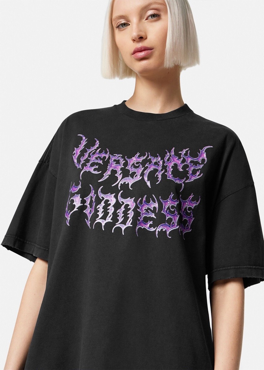 Tシャツ・カットソー Versace Versace Goddess Oversized T-Shirt NWT $925 Versace Goddess Purple Printed Black Oversized T