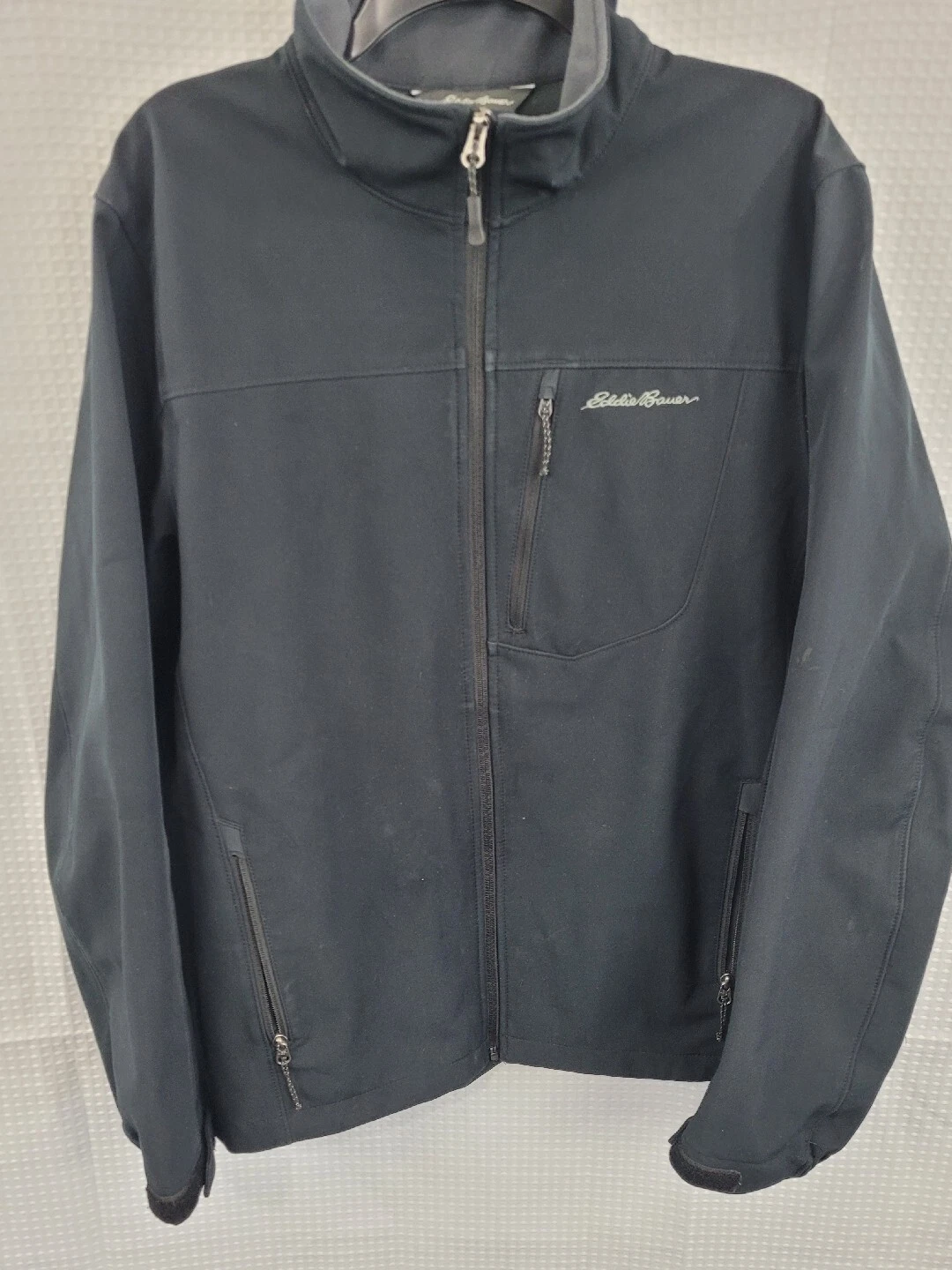 Eddie Bauer Full Zip Front Black Soft Shell Jacket Mens Size Large #0533 READ