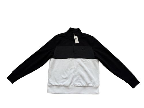 MK Michael Kors Long Sleeve Cotton Quarter Zip Black White Sweater Large L $118 - Picture 4 of 8