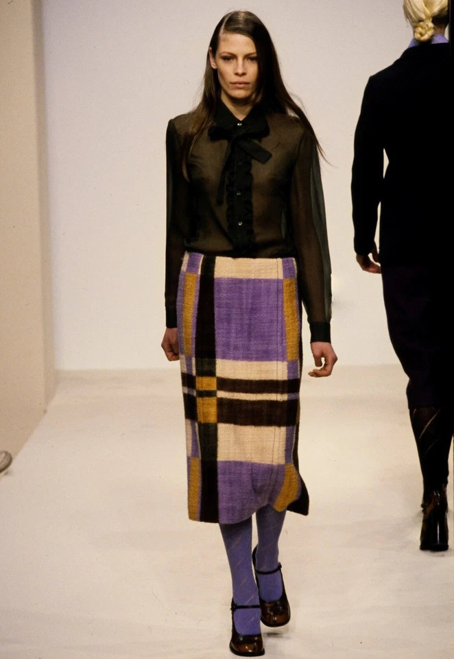 Falda Prada Vintage Años 90 Otoño 1996 Lana Mohair Multicolor A Cuadros 40 Archivo Pasarela