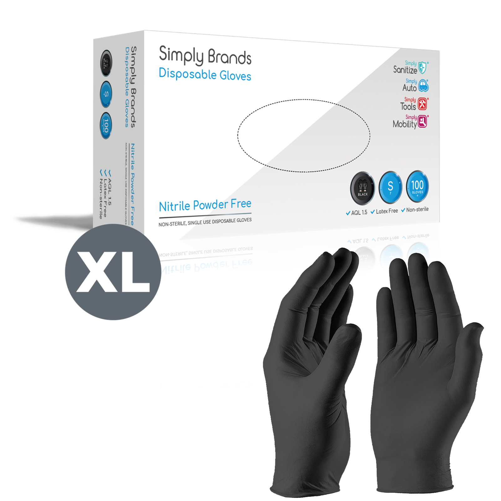 Simply Disposable Gloves Sanitize 100pk X-Large Black Nitrile Wearer Powder Free