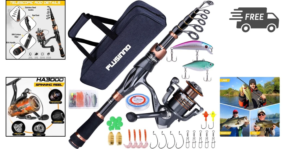Fishing Rod and Reel Combo Telescopic Spinning Kit for Freshwater and Saltwater - Image 2 of 4