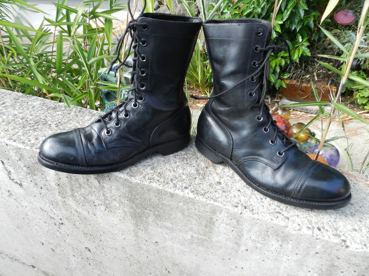 U.S. MILITARY,BLACK LEATHER,BLACK COMBAT BOOTS,Sz 9 REG.,STEEL TOE