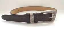 BRIGHTON Belt Brown Leather Size 34 Waist Made in USA Silvertone Designer
