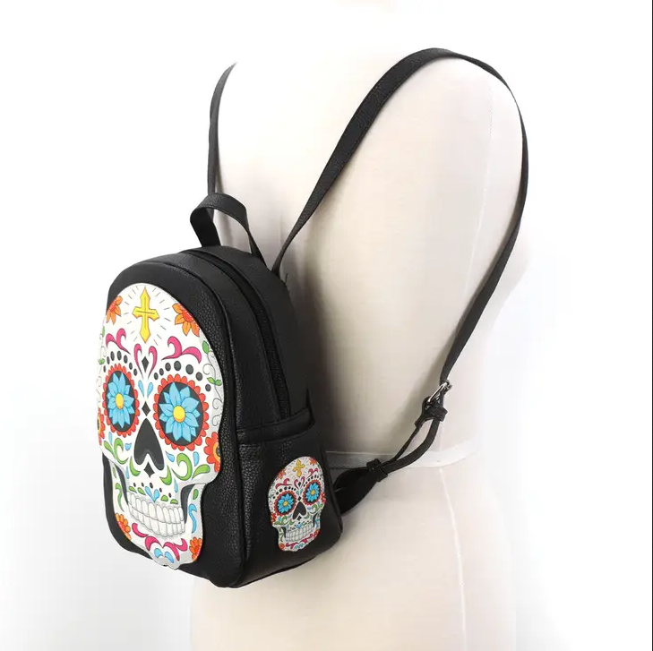 Sugar Skull Head Mini Backpack Loungefly Disney NBC Jack Sugar Skull Glow in the Dark AOP  main image 2