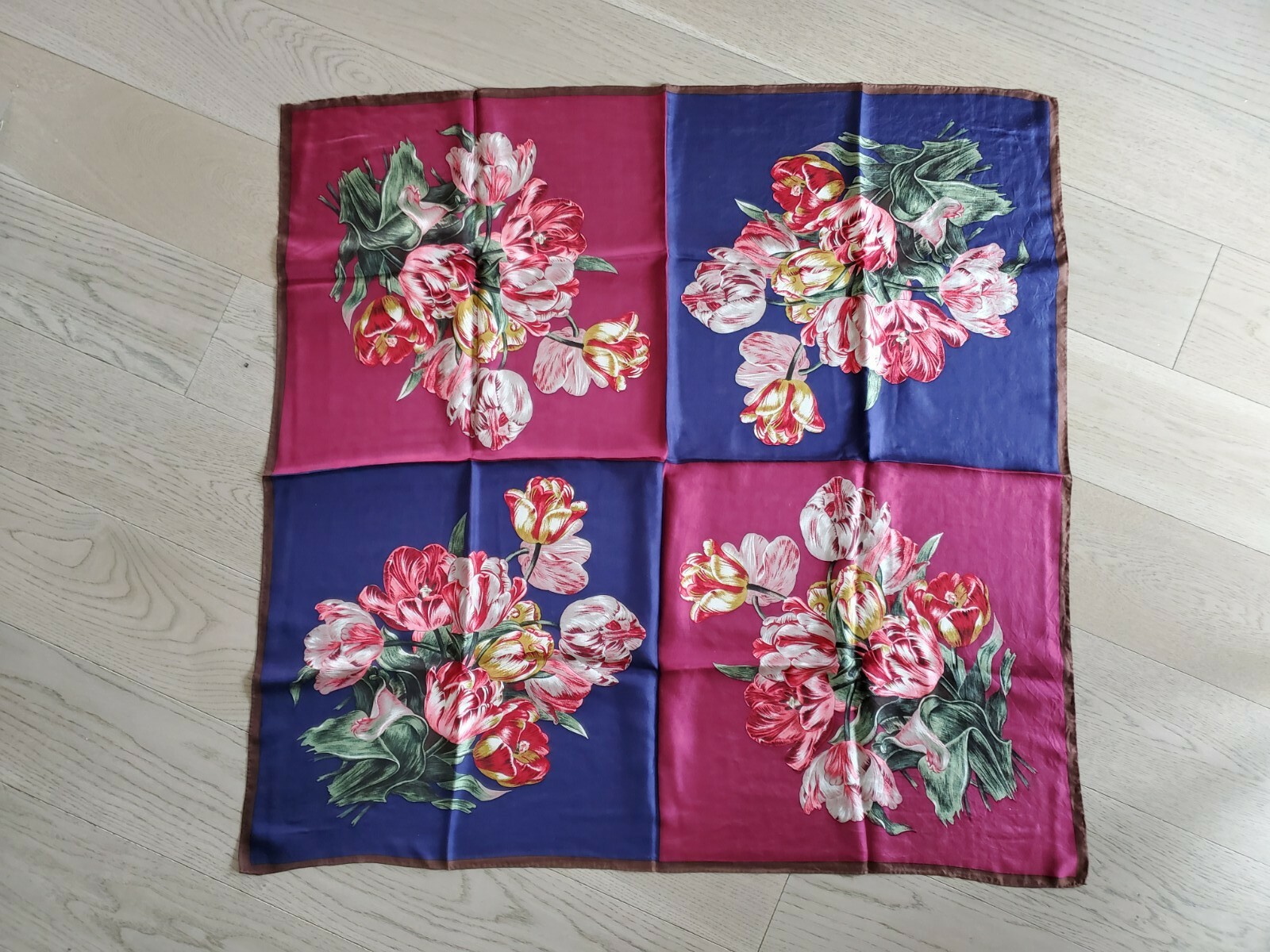 Vintage Large Floral Print Silk 36