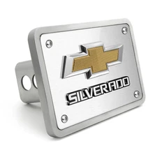 Chevrolet Silverado 3D Gold Logo on Brush Billet Aluminum 2" Hitch Cover