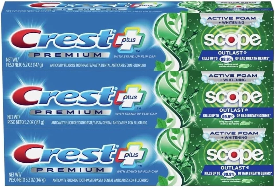 Crest Scope Premium Plus Zahnpasta Zahncreme aus den USA - 3 er Pack - 442 Gramm