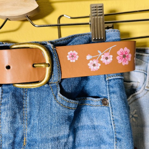 Girls 7 Denim Jeans Pants Shorts Floral Embroidery Bell Flare Straight Blue Pink - Picture 6 of 7
