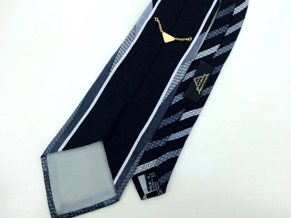 Corbata VITALIANO PANCALDI Italia Negra Gris Obra de Arte Geométrica Lujo Hombres L3 Foto 4 de 4