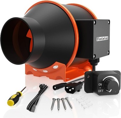FanGoFast Rohrventilator 100mm 360m³/h regelbar EC-Motor silber Metall