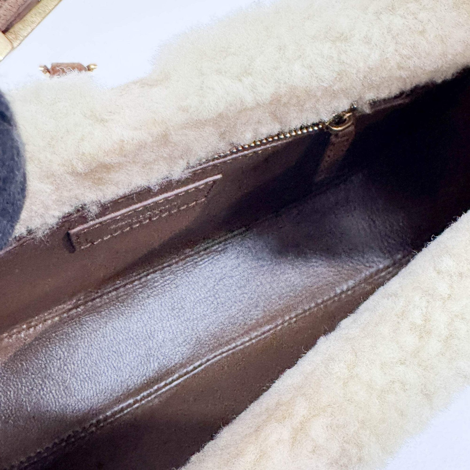 SAINT LAURENT Fur Trim Brown Suede Shoulder Bag thumbnail 17