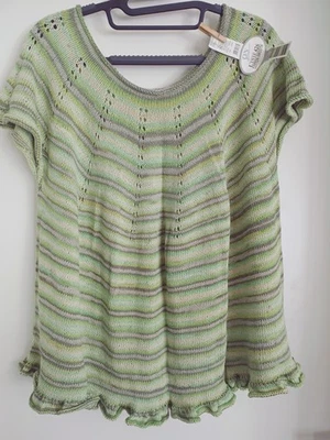 Handgestrickter Kurzarm Pulli mit Rüschensaum aus Baumwolle - Bild 1 von 2