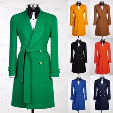 Belt Men Long Overcoat Shawl Lapel Double Breasted Business Winter Outdoor Coat