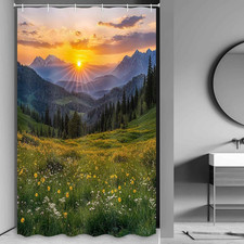 Forest Shower Curtains for Bathroom, Nature Woodland Flower Mountain Scenery Hom