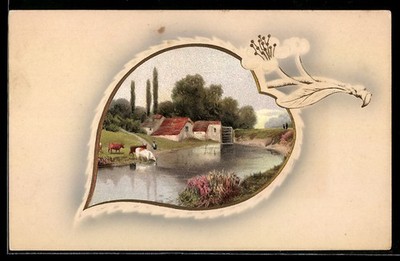 Artist Postcard Meissner & Book M&B No. 1680: Waterfront Landscape with Houses 