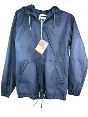Helly Hansen Blue Tech Waterproof Raincoat Jacket Hooded Mens Medium New