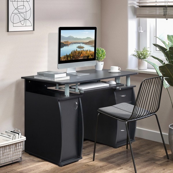 Computer Desk Black 115 x 55 x 74cm MDF with 3 Drawers Portable Home Office Desk
