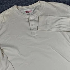 Levis Mens Henley Shirt Large Beige Cotton Long Sleeve Normcore Neutral