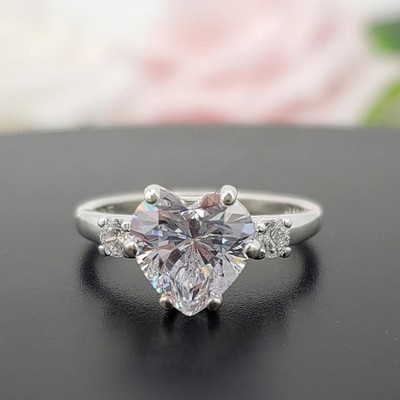 Heart Cut Lab Grown Diamond Engagement Ring 2.5 Ct in 925 Silver - Dazzling