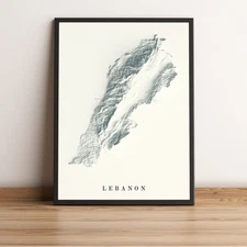Lebanon Map, Lebanon 2D Relief Map, Lebanon Vintage Map - 2D Flat Print