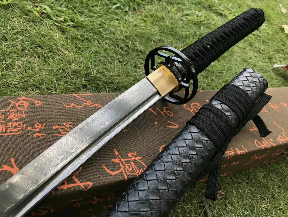ESPADA JAPONESA SAMURAI KATANA FEITA À MÃO DAMASCO AÇO DOBRADO AFIADA PONTA COMPLETA - Imagem 3 de 4