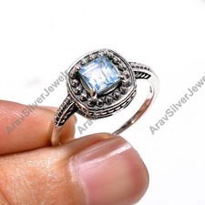 Blue Topaz December Birthstone Gemstone Handmade Ring in 925 Sterling Silver