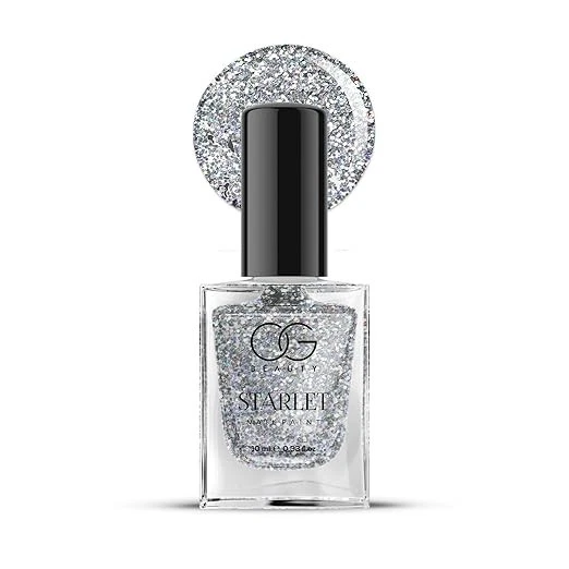 OG BEAUTY Starlet Nail Polish - Silver Moonlight (10ml) | Glittering Metallic Sh