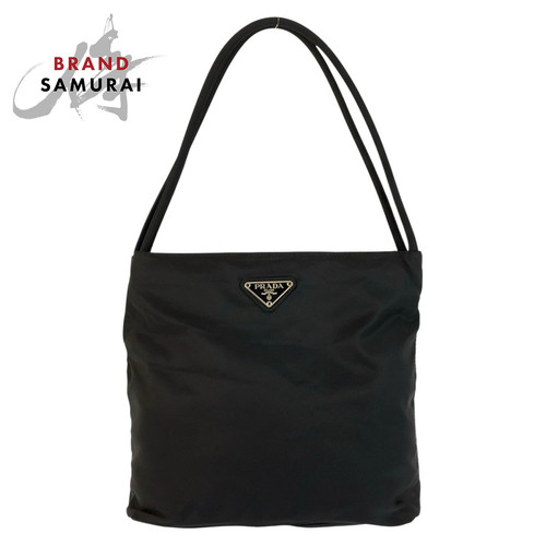 Prada Testu Triangle Logo Plate Black Silver Hardware Nylon Shoulder Bag Tote La