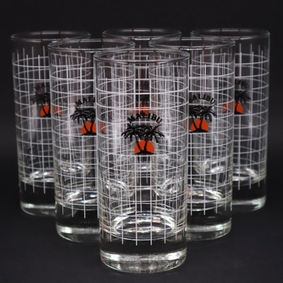 6 Malibu Longdrink Gläser mit älterem Dekor / Motiv [bö 2/4cl] gebraucht gut