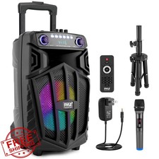 Pyle 680W 10" PA Speaker Bluetooth Karaoke Outdoor w/Mic Wheels Lights