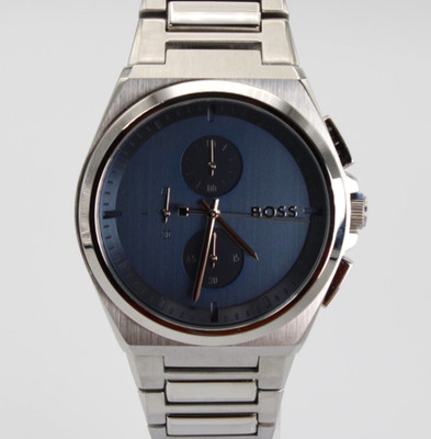 HUGO BOSS 46 MM HB 1514048 STEER Chrono Stainless Steel Blue men watch