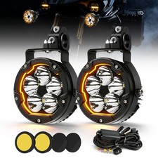 3.5 Led Motorcycle Driving Lights Spot Fog Pods W Amber Drl Strobe Wiring Kit